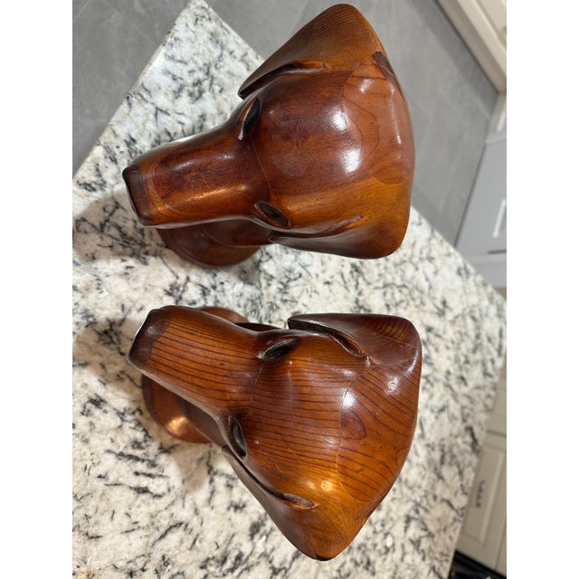 Wood Large Wood Carved Bird Hunting Dog Labrador Retriever Signed Greg Jordan 1984 Bookends Sculpture For Sale - Image 7 of 12