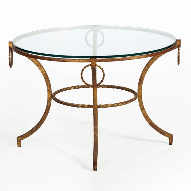French Modernist Gilded Wrought-Iron & Glass Coffee Accent Table Ca. 1950s For Sale - Image 4 of 12