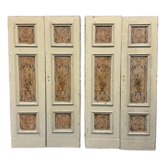Two Pair of Antique Italian Hand Painted Double Wing Doors For Sale