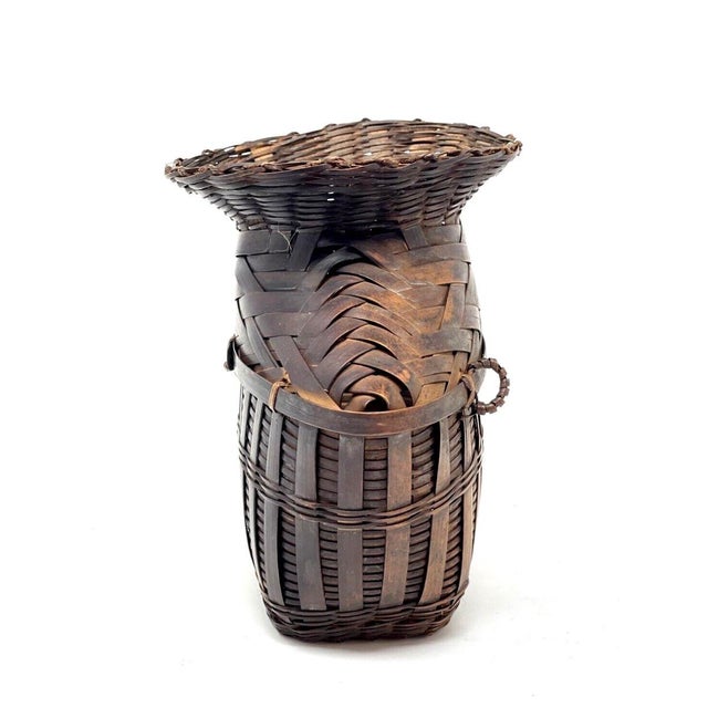 Asian Style Mid 20th Century Asian Bamboo Woven Gathering Basket For Sale - Image 4 of 7