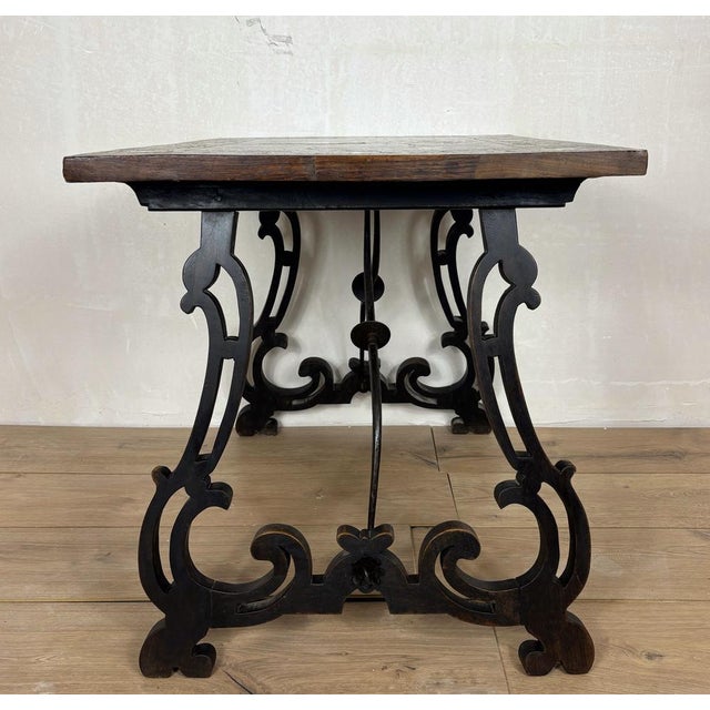 Spanish Baroque Style Side Table with Floral Marquetry Top and Ebonized Base, 1930 For Sale - Image 6 of 15