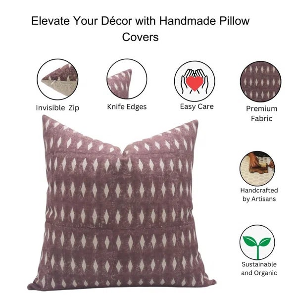 Handmade Block Printed Floral Thick Linen Throw Pillow Cover 20x20 Inch- Omji For Sale - Image 4 of 4