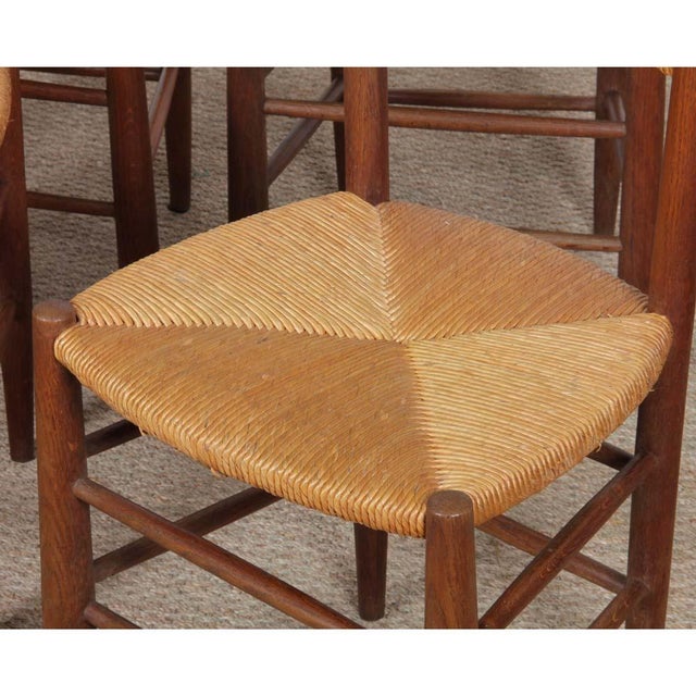 French Straw-Seated Wooden Chairs, 1950s, Set of 4, in Good conditions. Designed 1950 to 1959