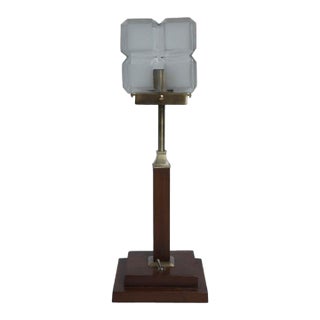 1930s Art Deco Frosted Art Glass Shade on Teak Base For Sale