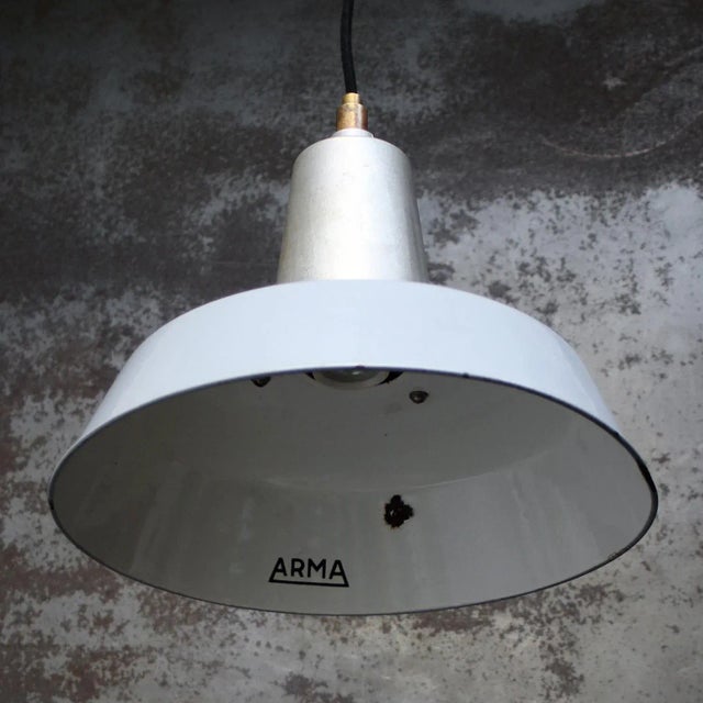 Vintage German Industrial Grey Enamel Factory Pendant from Arma For Sale - Image 4 of 5