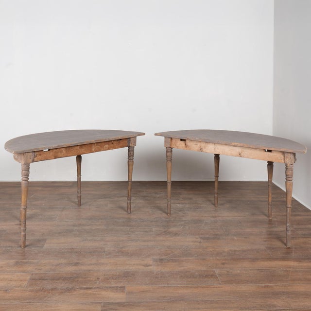 Pair of 19th Century Swedish Painted Demilune Pine Side Tables Consoles For Sale - Image 16 of 16