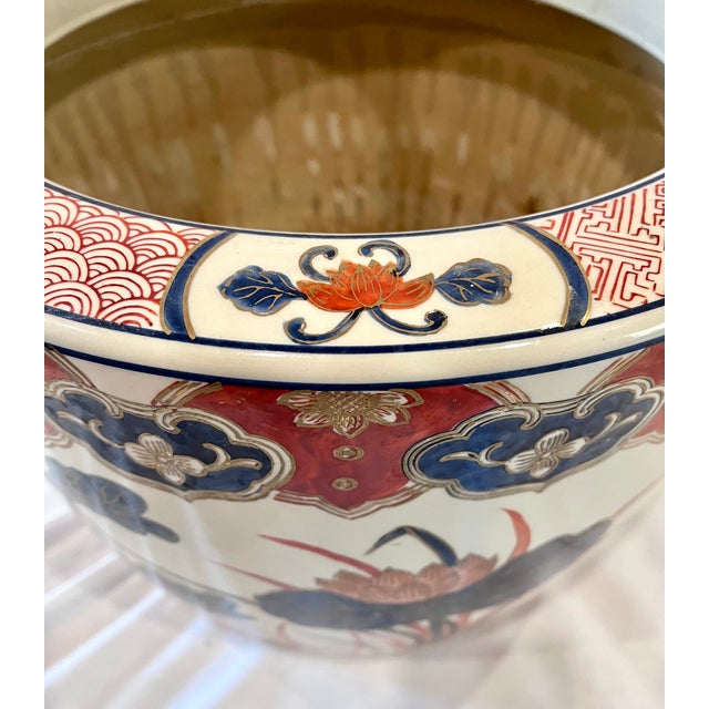 Antique 13" Japanese Imari Porcelain Lotus Motif Jardiniere Planter For Sale - Image 12 of 14