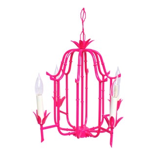 (Final Markdown) Palm Beach Regency Faux Bamboo Lacquered Tole Chandelier For Sale