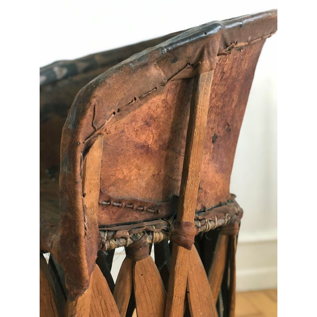1930s Mexican Equipale Folk Art Chair With Hand-Painted Scene 1930s For Sale - Image 5 of 11