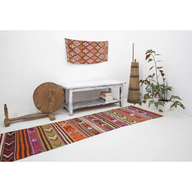 Colorful Embroidered Vintage Kilim Runner For Sale In Los Angeles - Image 6 of 7