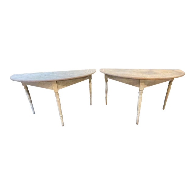Pair of 19th C. Swedish Painted Demi-Lune Consoles For Sale