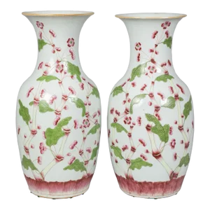 18th Century Chinese Qing Dynasty Tall Vases in Bamboo Pattern- a Pair