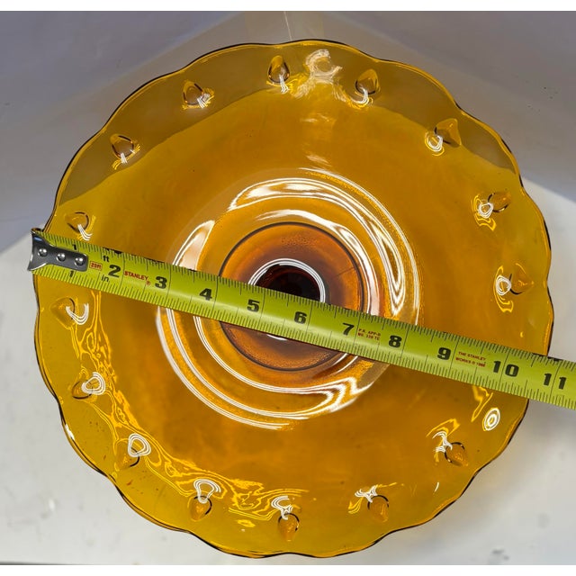 Mid-Century Amber Glass Tazza Cake Stand With Scalloped Thumbprint Edge For Sale In Indianapolis - Image 6 of 10