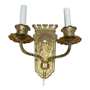 Vintage Double-Arm Wall Sconce Light Fixture Medieval Revival Look Solid Brass
