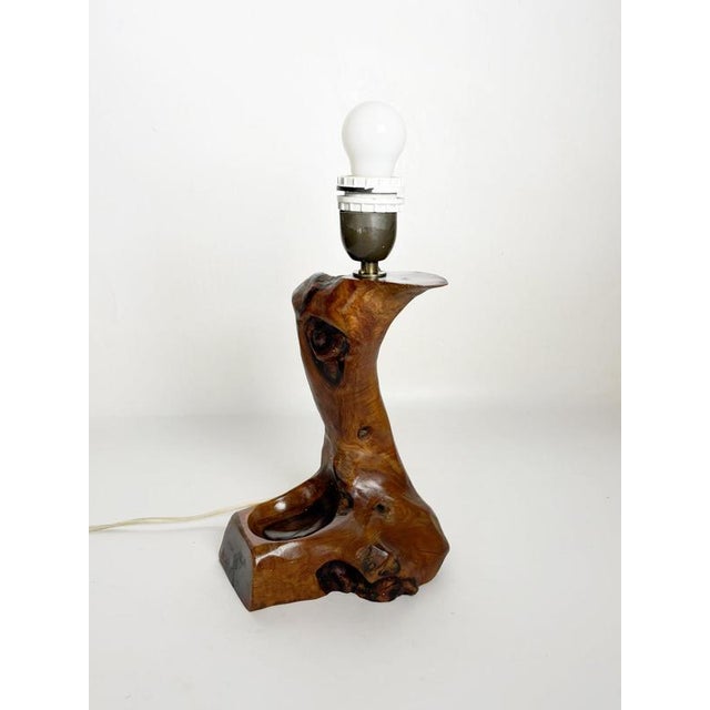 The lampshade is not included ! French table lamp dating from the 1960s, crafted from a sculptural piece of olive wood....