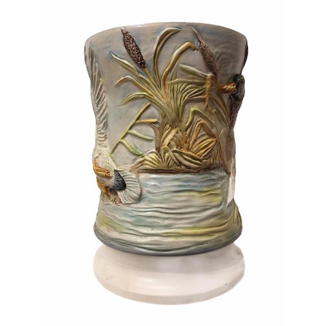 Mid Century Italian Ceramic Hand Painted Duck Bird Nature Scene Vintage Vase Vessel Beautiful, well done highly detailed