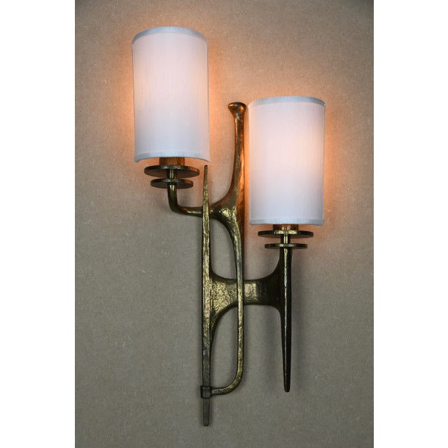 Sculptural Brutalist Bronze Wall Sconces by Félix Agostini, 1960, Set of 2 For Sale - Image 9 of 17