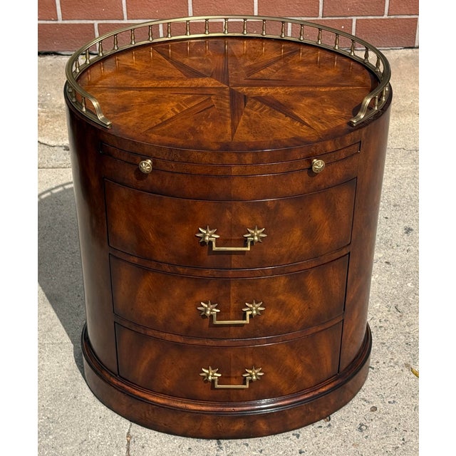 2000 - 2009 Directoire Style Maitland Smith Oval Mahogany Night Stand End Table For Sale - Image 5 of 5