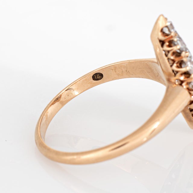 Metal Antique Victorian Navette Ring 1ct Diamonds 14k Yellow Gold Sz 8.5 Fine Jewelry For Sale - Image 7 of 7