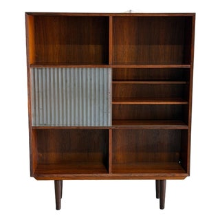 Rosewood Bookcase Ith Ribbed Sliding Glass Doors Mid-Century Modern Denmark 1960s For Sale