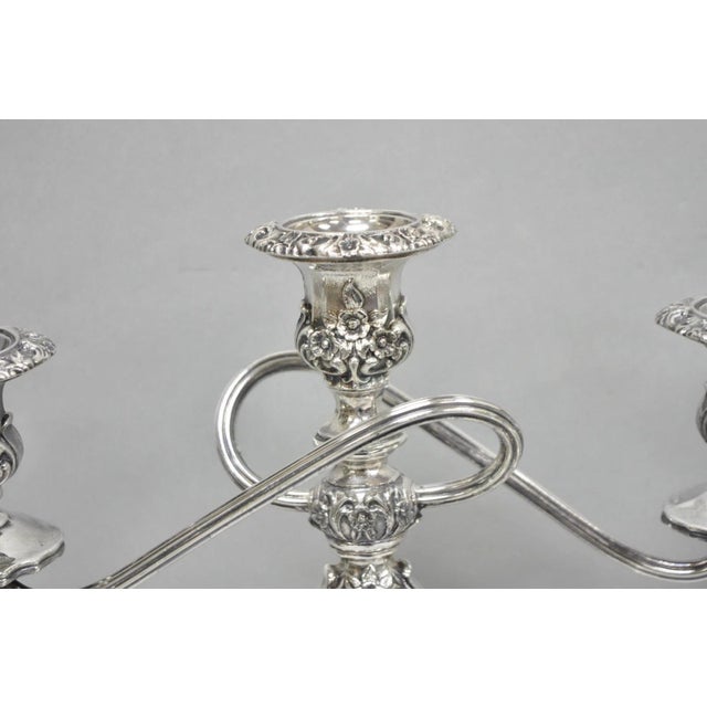 Mid 20th Century Vintage International Silver Co Countess Silver Plated 3 Arm Candelabra - Pair For Sale - Image 5 of 17