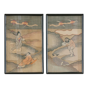 19th Century Pair of Chinese Silk Pictorial Kesi Textile