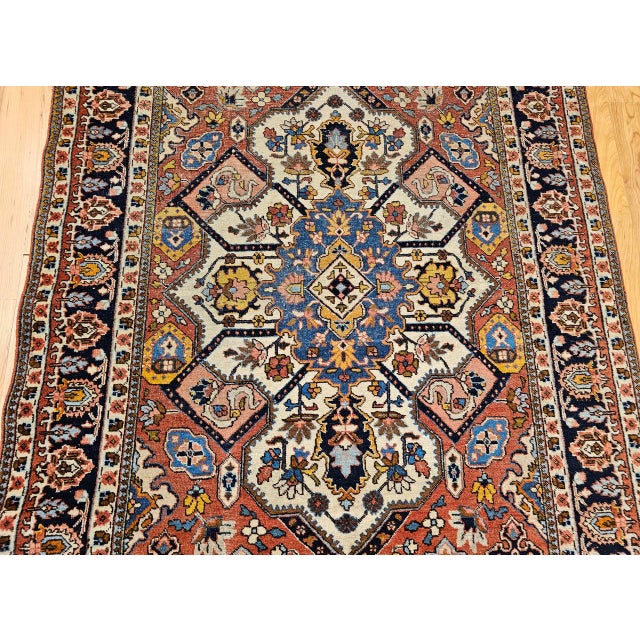 Vintage Persian Tabriz Area Rug, Hand-Knotted Wool, Heriz Geometric Pattern, Ivory & Red, 5x6 For Sale - Image 13 of 18