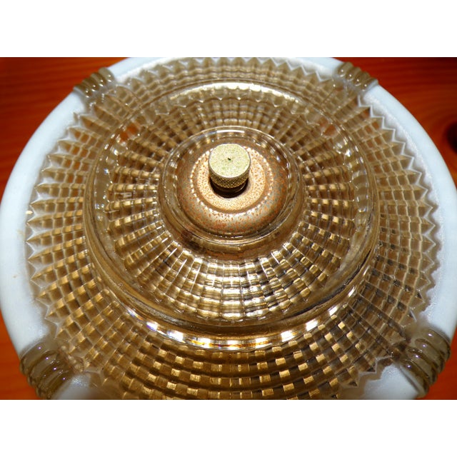 Vintage Art Deco Round Ceiling Light Fixture Milk & Clear Glass Shade For Sale - Image 15 of 18