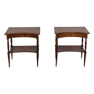 Mid 20th Century Pair of Louis XVI–Style Bedside Tables with Curved Fronts and Lower Shelves For Sale