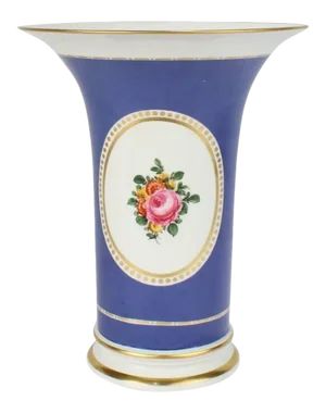 Large Nymphenburg Porcelain Powder Blue Ground Trumpet Form Flower Vase, ea.