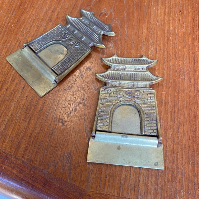 1970s 1970s Vintage Pagoda Brass Bookends - a Pair For Sale - Image 5 of 6