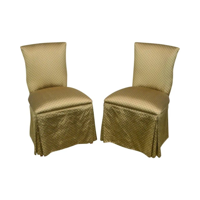 Custom Catania Dobby Lattice Silk Upholstered Boudoir Slipper Chairs - a Pair For Sale - Image 13 of 13