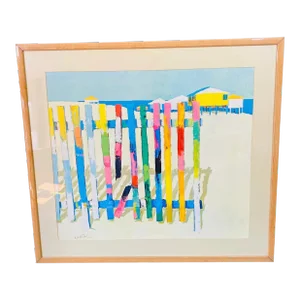 1977 Dan Poole Offset Lithograph Rainbow Beach With Wood Frame Under Glass