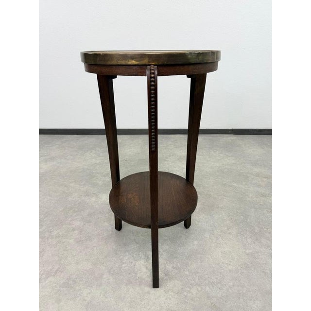 Vienna Secession Oak Side Table with Brass Top and Beaded Details, 1890s For Sale - Image 3 of 10