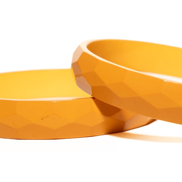 Vintage Art Deco Bakelite Diamond Faceted Bangle Bracelets, 1930's Set of 2 For Sale - Image 4 of 12