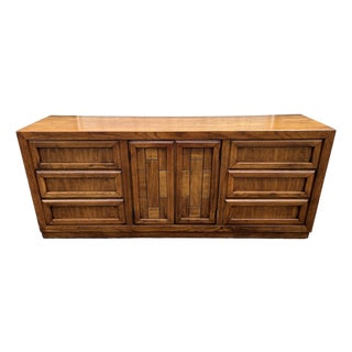 1960s Dixie 9-Drawer Brutalist Walnut Triple Long Dresser For Sale