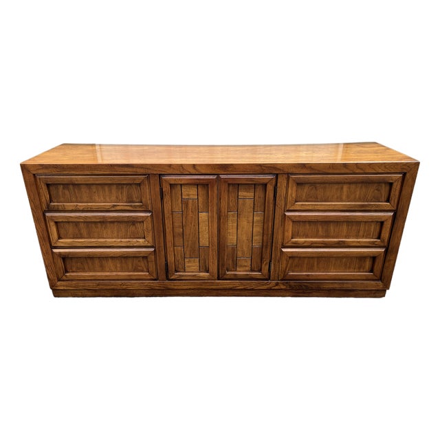 1960s Dixie 9-Drawer Brutalist Walnut Triple Long Dresser For Sale