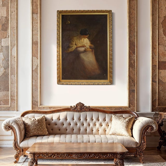 Spanish Artist, Interior Scene, 1920, Oil on Canvas, Framed For Sale - Image 15 of 16