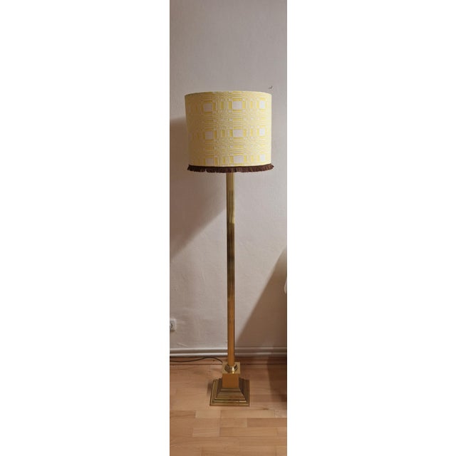 Vintage Floor Lamp with Brass Base and Handmade Fabric Shade from Lamplove, 1970s, in Very Good conditions. Designed 1970...
