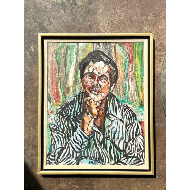 Wood Vintage Original Oil Portrait on Canvas For Sale - Image 7 of 12