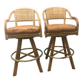 McGuire Antalya Swivel Bar Stools - A Pair For Sale