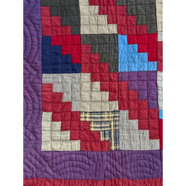 Late 19th Century Antique American Lancester County Log Cabin Barn Raising Quilt with Boro Backing For Sale - Image 5 of 17