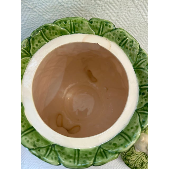 Ceramic 1991 Strata Group “Bunny Lane“ Cabbage Majolica Style Canister or Cookie Jar For Sale - Image 7 of 10