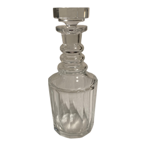Vintage Classical Georgian Style Crystal Decanter With Flat Cut Facets, Turned Neck, Facated Stopper
