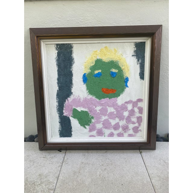 Green Contemporary Folk Art Fauvist Figurative Abstract Painting, Framed For Sale - Image 8 of 9