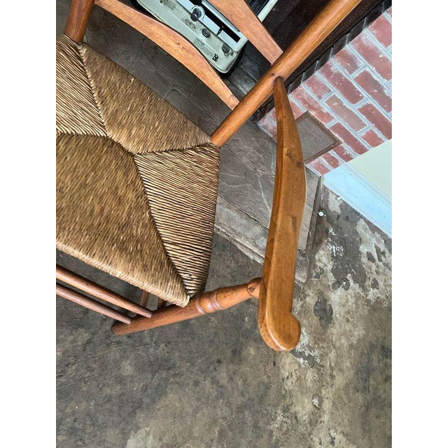 Early 20th Century Early 20th Century Antique American Shaker Style High Ladder Back Rush Seat Armchair For Sale - Image 5 of 12