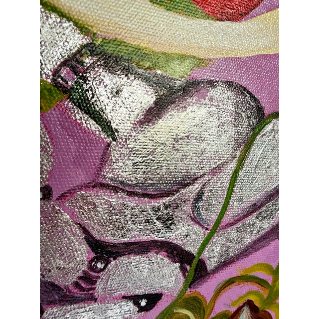 Original Round Botanical Oil on Canvas Painting With Figural Hands by Surabhi Gaikwad Uzgare, 2020 For Sale - Image 4 of 15