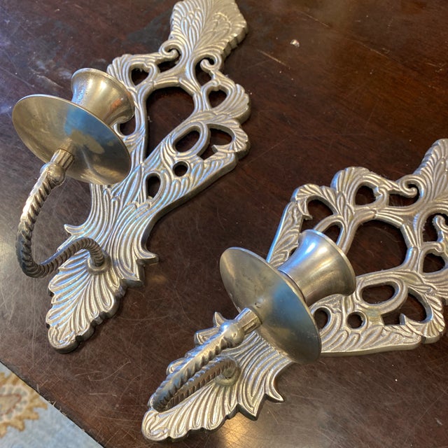 1990s Silver Acanthus Detail Candleholder Sconces - a Pair For Sale - Image 4 of 7