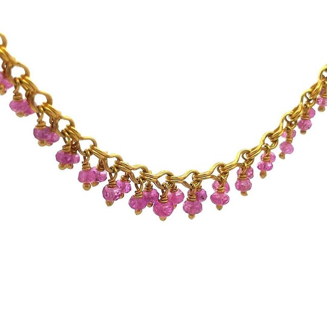 Late 20th Century Gold 22k Gemstone Necklace Yellow Genuine Dangle Bead Collar Style For Sale - Image 5 of 8