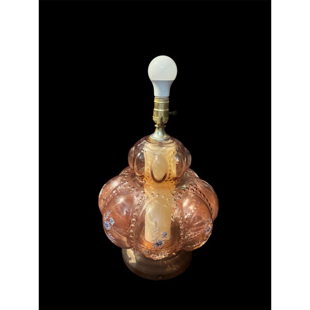 1950s 1950s Pair of Mid-Century Modern Murano Style Pink Bullicante Glass Lamps For Sale - Image 5 of 9